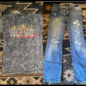 New Aero Boot cut jeans/ Ac/dc T-shirt